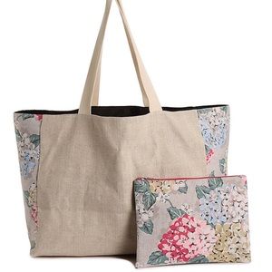 Floral tote with matching cosmetic bag